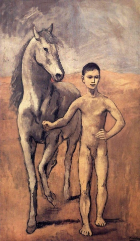 Junge führt ein Pferd