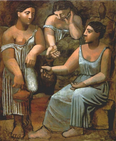 Tre kvinner ved fontenen