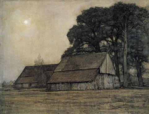 傍晚的羊圈和农庄 1906