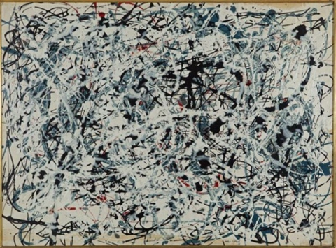 Composition white black blue and red on white -1948