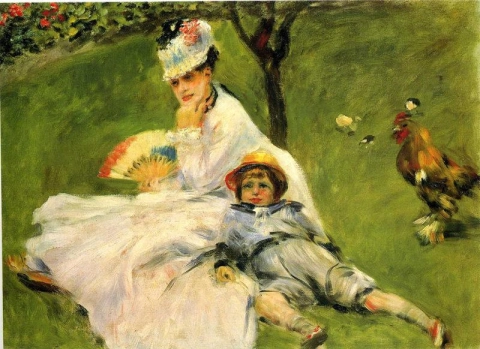 Camille Monet e seu filho Jean no jardim de Argenteuil