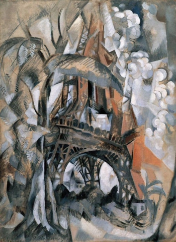 Torre Eiffel com árvores no verão de 1910