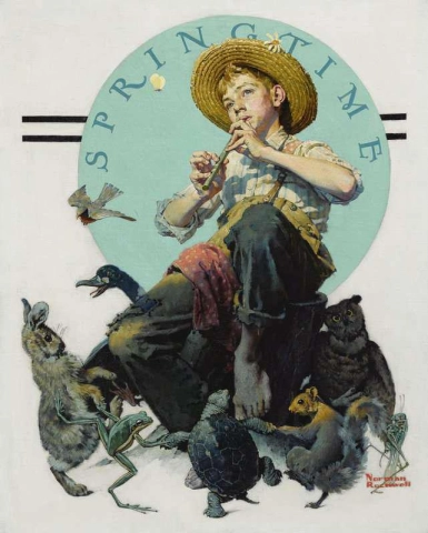 Boy Playing Flute Surrounded By Animals