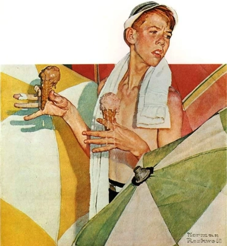 Menino com casquinhas de sorvete derretidas, 1940