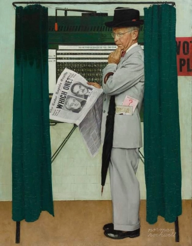 Homem na cabine de votação