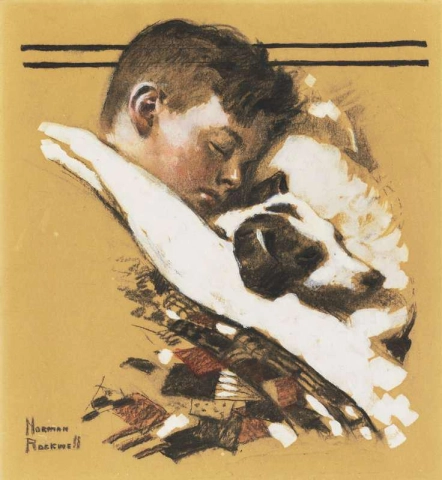 Niño durmiendo con perro Hacia 1925