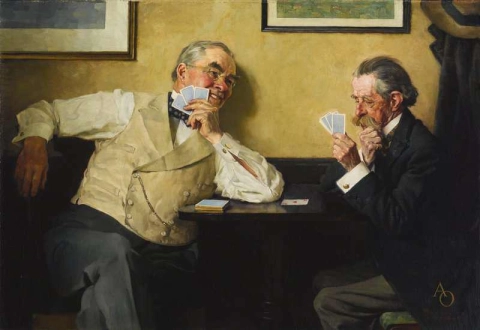 To gamle herrer som spiller kort