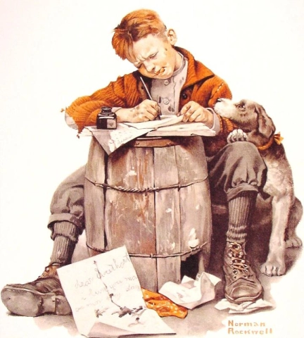 Kleiner Junge schreibt einen Brief - Kleiner Junge schreibt einen Brief
