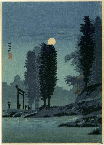 Takahashi Shotei Moonrise At Tsukagoshi Myojin Shrine 1936