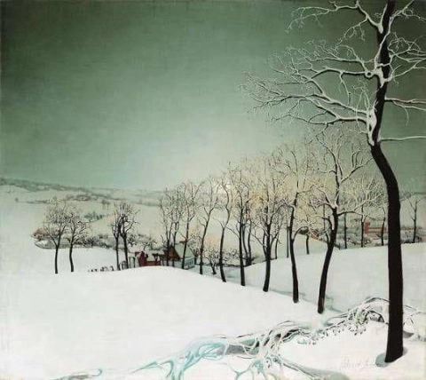 Valerius De Saedeleer paisagem de neve ao entardecer de 1924