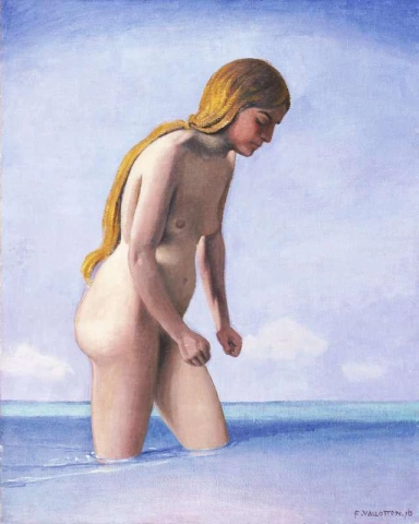 Blonde Bather Walking In The Water