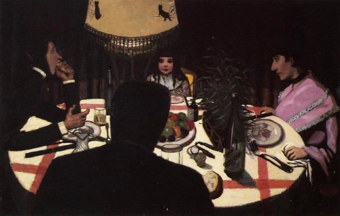 Abendessen bei Lampenlicht 1900