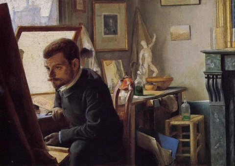 Felix Jasinski in zijn prentenatelier, 1887