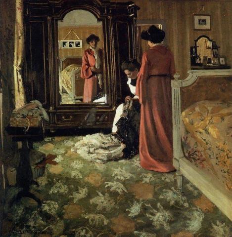 Camera da letto interna con due figure 1903-04
