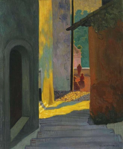 Old Street of Cagnes, solnedgang 1920