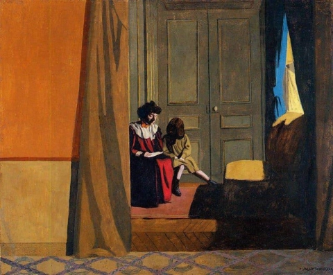 Kvinne leser for en liten jente 1900