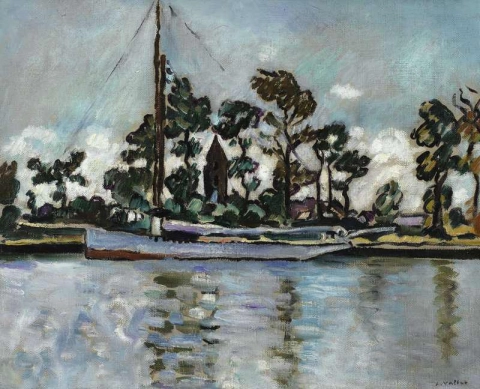 Barco no Canal Ouistreham, por volta de 1930