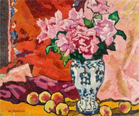 Bouquet De Roses Aux Peches Ca. 1935