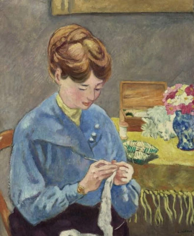 Mujer tejiendo 1922