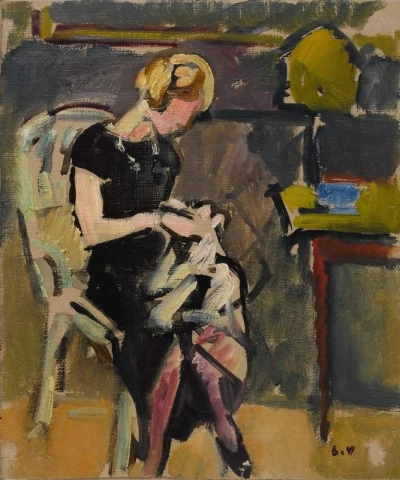 Jonge vrouw in het zwart bij de lamp, 1932