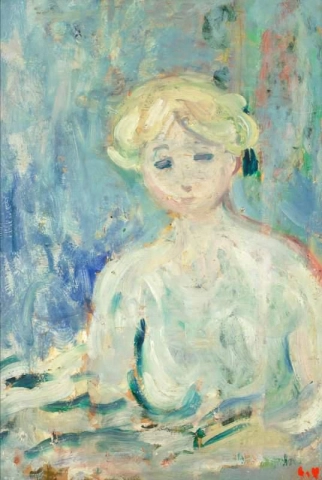 Ung blond jente med svart fløyelsbue 1897