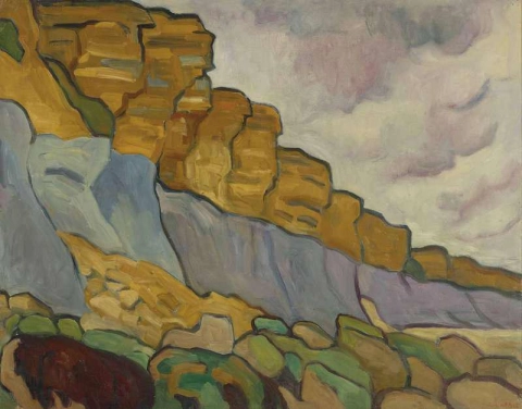 黄土色の岩のある崖 1909 年頃
