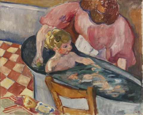 Madame Valtat and her son in the bathtub