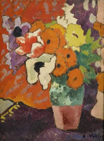 Marigolds And Anemones Beige And Green Jug 1943