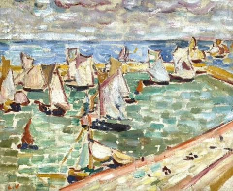 Segelbåtar vid Port Port En Bessin ca 1907