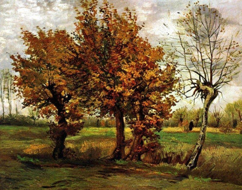 4本の木のある秋の風景