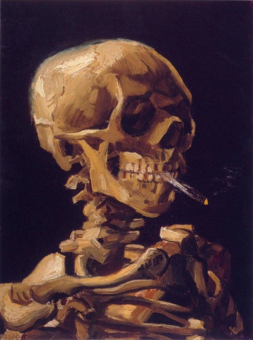 Squelette avec cigarette allumée