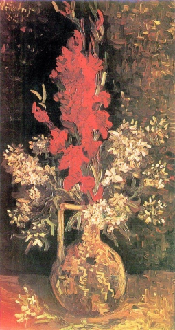 Vase mit Gladiolen und Nelken
