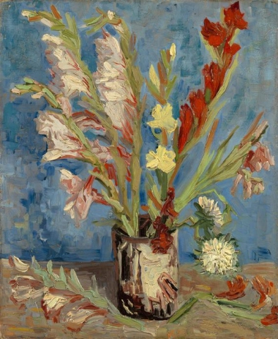 Vase mit Gladiolen und chinesischen Astern August-September 1886