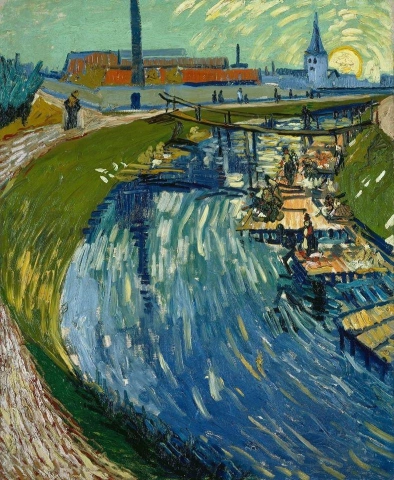 El Canal - Le Roubine Du Roi con lavanderas Arles junio de 1888