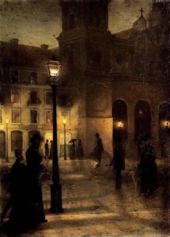 Wincenty Trojanowski Maximilianplatz In Munich At Night 1890