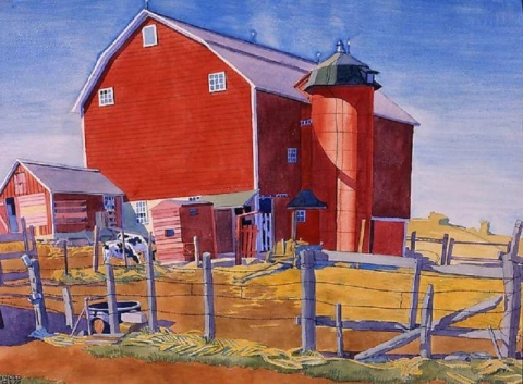 Winold Reiss Red Barn Ca. 1935