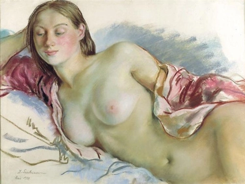Zinaida Serebriakova Reclining Nude With Cherry Mantle 1934