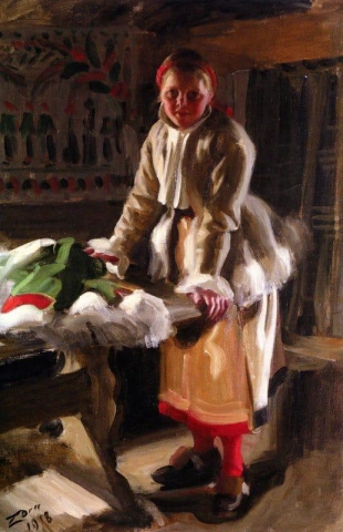 Een meisje uit Mora in winterjurk