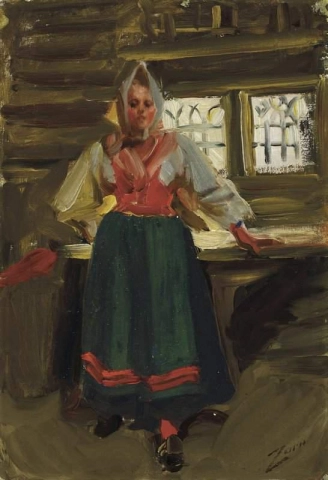 Una chica sueca vestida con el traje tradicional de Mora