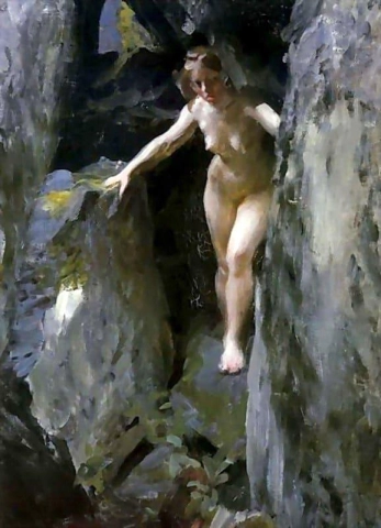 Climbing The Gap In The Rocks Nude