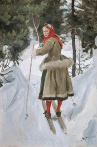 Девушка из Моры катается на лыжах 1915