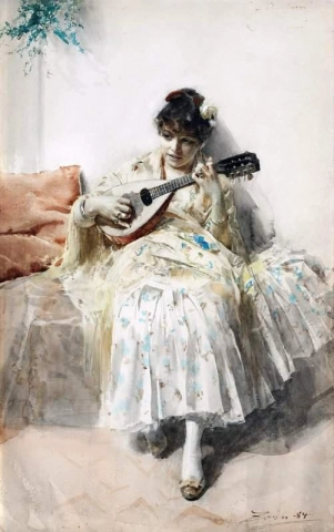 Flicka som spelar mandolin
