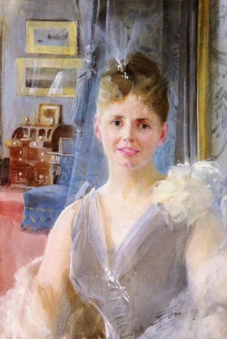 Портрет Эдит Пэлгрейв Эдвард в ее лондонской резиденции, 1887 г.