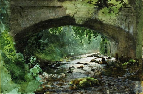 Река под старым каменным мостом 1884 г.