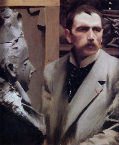 Selbstporträt mit Skulptur 1889