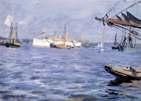 O navio de guerra Baltimore no porto de Estocolmo, 1890