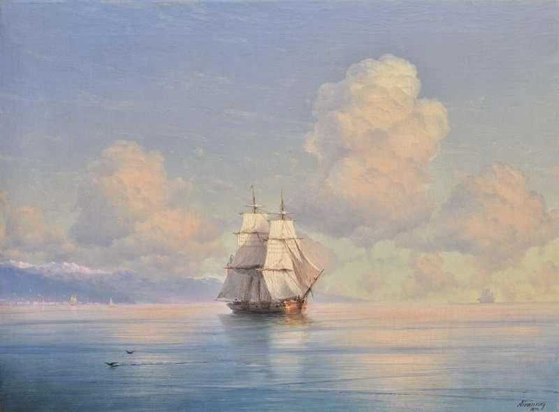 沖合の船 1874 by イヴァン・コンスタンチノヴィチ・アイヴァゾフスキー 油絵複製販売
