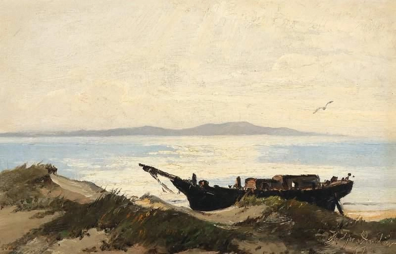 船が岸に引き上げられた海岸の風景 1887 by ホルガー・ヘンリック・ヘルホルト・ドラッハマン 油絵複製販売