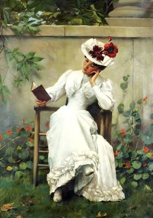 庭で本を持つ女性 1892 by フランティシェク・ドヴォルザーク 油絵複製販売