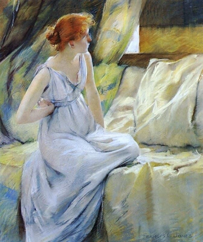 Vrouw in klassieke kleding ca. 1890 1900 door Francis Coates Jones olieverfreproductie te koop
